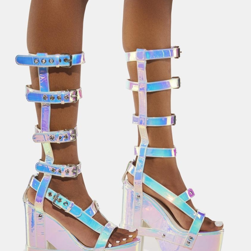 Holographic Gladiator Platform Sandals